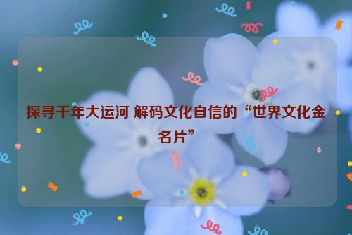 探寻千年大运河 解码文化自信的“世界文化金名片”