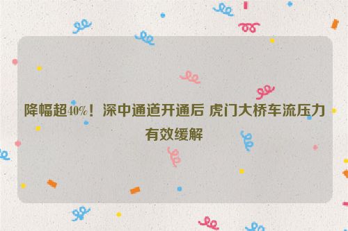 降幅超40%！深中通道开通后 虎门大桥车流压力有效缓解